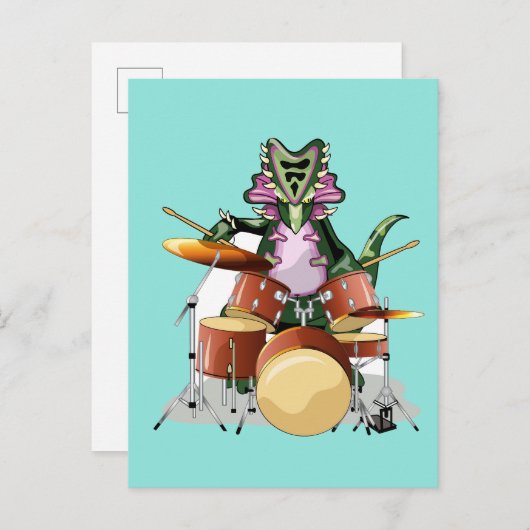 Illustratie van een chasmosaurus die de drums besp briefkaart (Voorkant / Achterkant)