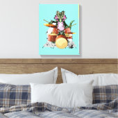 Illustratie van een chasmosaurus die de drums besp canvas afdruk (Insitu (Slaapkamer))