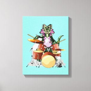 Illustratie van een chasmosaurus die de drums besp canvas afdruk