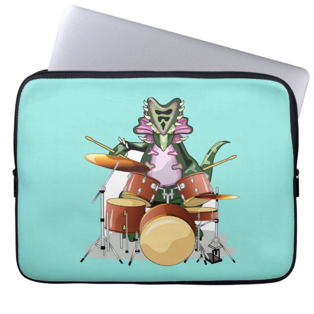 Illustratie van een chasmosaurus die de drums besp laptop sleeve (Voorkant)