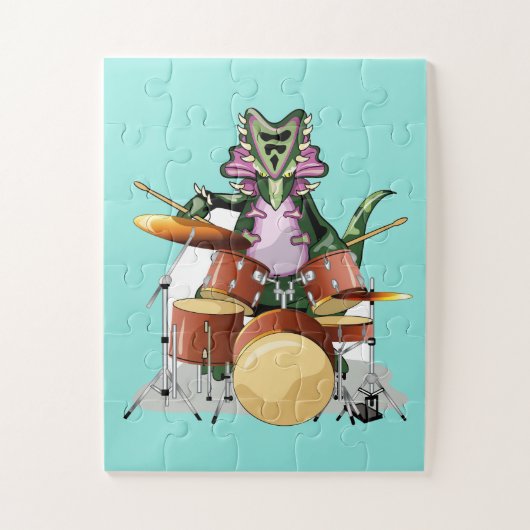 Illustratie van een chasmosaurus die de drums besp legpuzzel (Verticaal)
