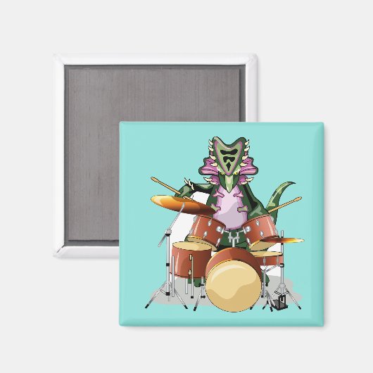 Illustratie van een chasmosaurus die de drums besp magneet (Voorkant / Achterkant)
