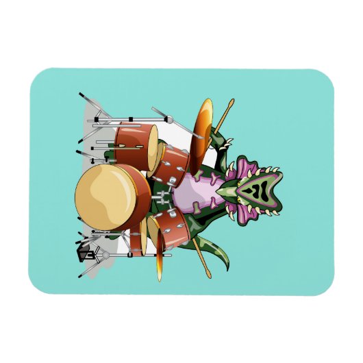 Illustratie van een chasmosaurus die de drums besp magneet (Horizontaal)