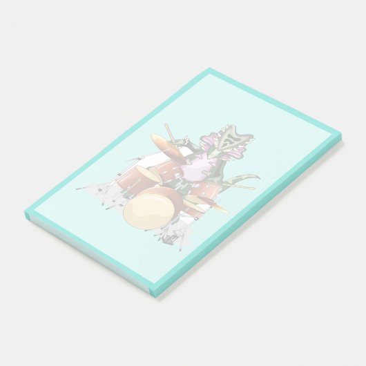 Illustratie van een chasmosaurus die de drums besp post-it® notes (Schuin)
