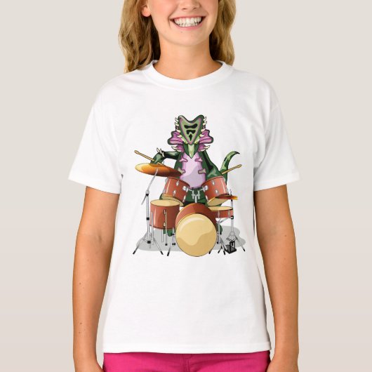 Illustratie van een chasmosaurus die de drums besp t-shirt (Voorkant)