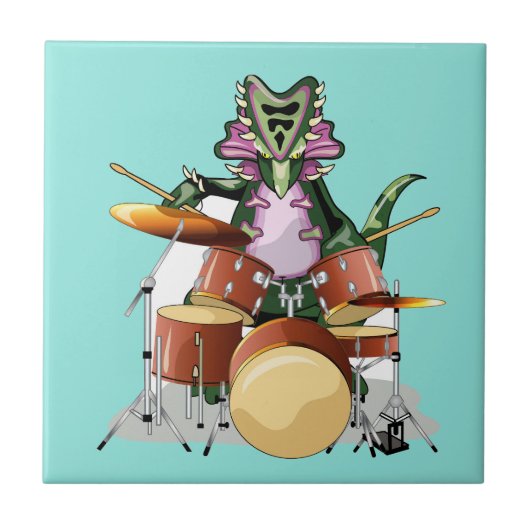 Illustratie van een chasmosaurus die de drums besp tegeltje (Voorkant)