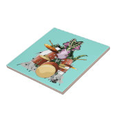 Illustratie van een chasmosaurus die de drums besp tegeltje (Zijkant)