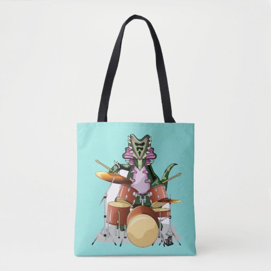 Illustratie van een chasmosaurus die de drums besp tote bag (Voorkant)