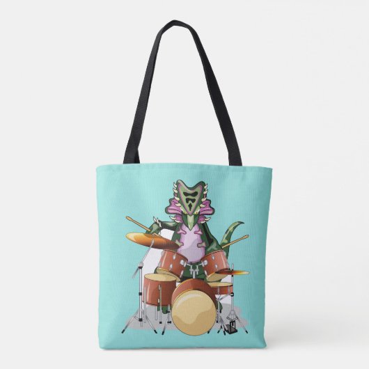 Illustratie van een chasmosaurus die de drums besp tote bag (Achterkant)