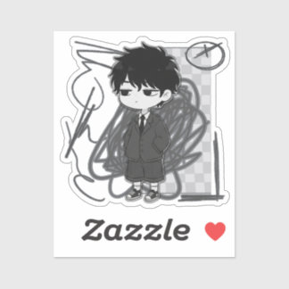 Illustratie van een chibi-jongen in pak die gebukt sticker