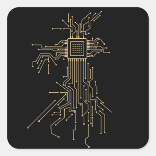 Illustratie van een computerprocessor voor nerds vierkante sticker