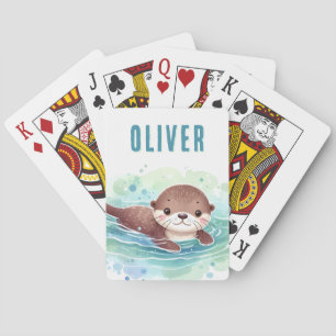 Illustratie van een Cute Otter met Aangepaste Naam Pokerkaarten