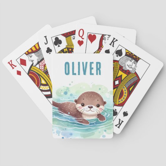 Illustratie van een Cute Otter met Aangepaste Naam Pokerkaarten (Achterkant)