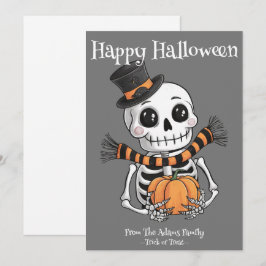 Illustratie van een Cute Skelet op een Platte Kers Feestdagenkaart