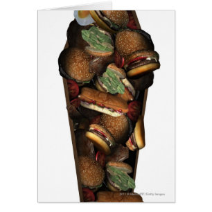 Illustratie van een doodskist gevuld met fast food