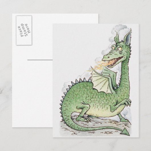 Illustratie van een draak spuwend vuur briefkaart (Voorkant / Achterkant)