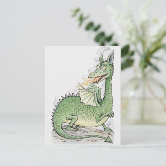 Illustratie van een draak spuwend vuur briefkaart (Staand voorkant)