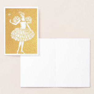 Illustratie van een fee met pompoen voor vintage H Folie Kaarten