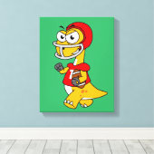 Illustratie van een Football van een brontosaurus. Canvas Afdruk (Insitu (Houten vloer))