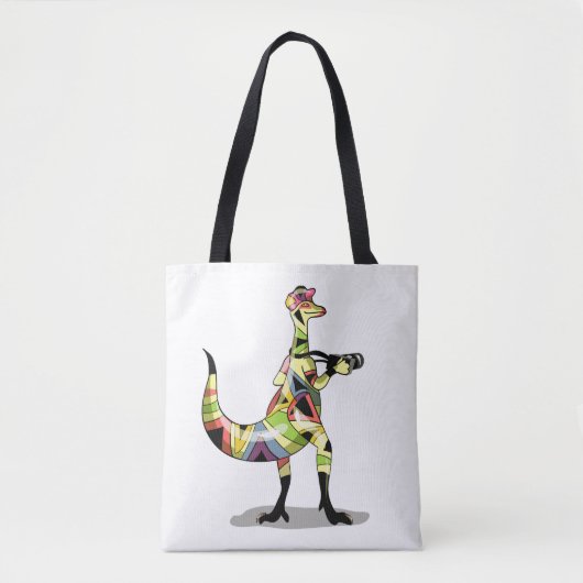 Illustratie van een fotograaf van Iguanodon. Tote Bag (Voorkant)
