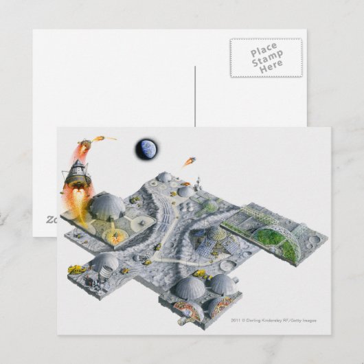 Illustratie van een futuristische basis op de maan briefkaart (Voorkant / Achterkant)