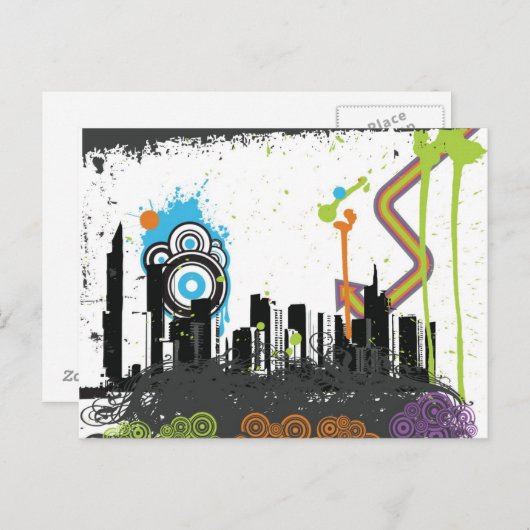 Illustratie van een grijs cityscape briefkaart (Voorkant / Achterkant)