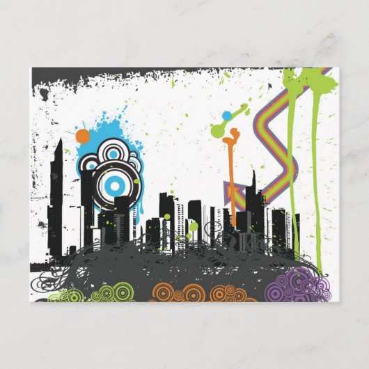 Illustratie van een grijs cityscape briefkaart (Voorkant)