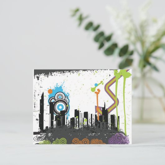 Illustratie van een grijs cityscape briefkaart (Staand voorkant)