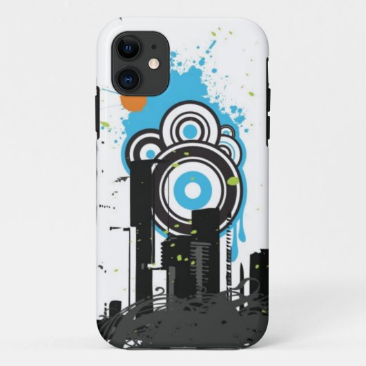 Illustratie van een grijs cityscape Case-Mate iPhone case (Achterkant)