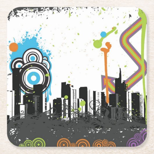 Illustratie van een grijs cityscape kartonnen onderzetters (Voorkant)