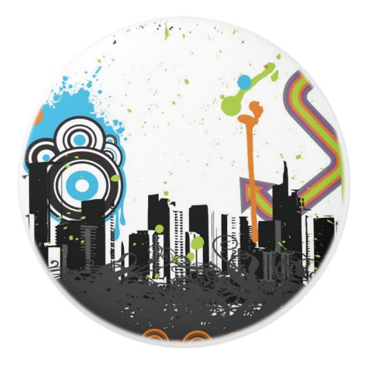 Illustratie van een grijs cityscape keramische knop (Voorkant)