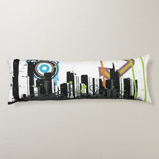 Illustratie van een grijs cityscape lichaamskussen (Achterkant)