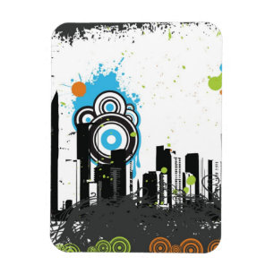 Illustratie van een grijs cityscape magneet