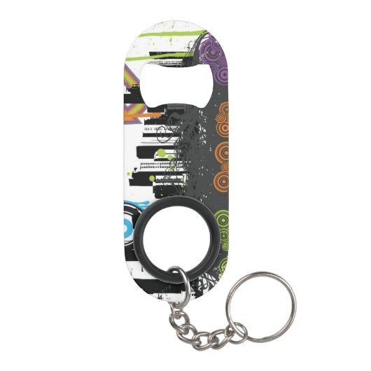 Illustratie van een grijs cityscape sleutelhanger flessenopener (Achterkant)