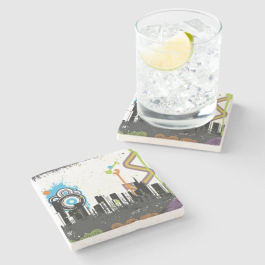 Illustratie van een grijs cityscape stenen onderzetter (Zijkant)