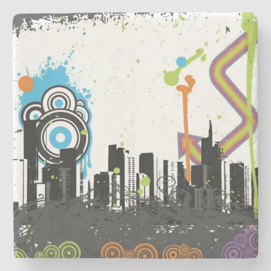 Illustratie van een grijs cityscape stenen onderzetter (Voorkant)