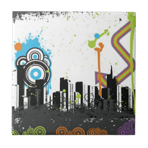 Illustratie van een grijs cityscape tegeltje
