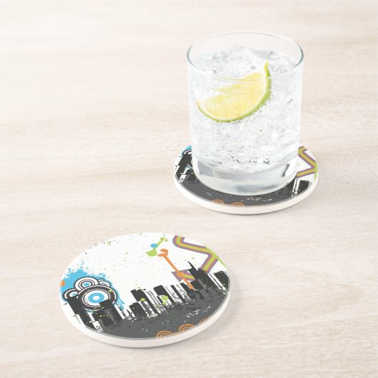 Illustratie van een grijs cityscape zandsteen onderzetter (Zijkant)