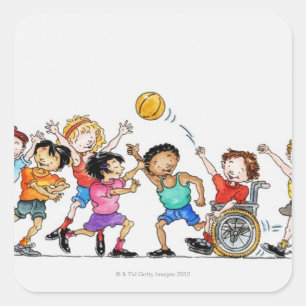 Illustratie van een groep kinderen, met inbegrip v vierkante sticker