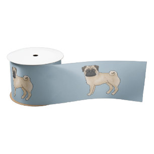 Illustratie van een hertenkleurige pug hond in car satijnen lint