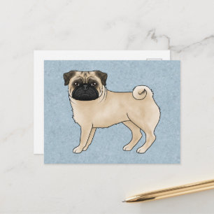 Illustratie van een hertenkleurige pug in cartoons briefkaart