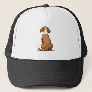Illustratie van een hond van achteren in vintage s trucker pet