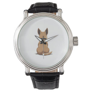 Illustratie van een hond van achteren met grote or horloge
