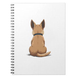 Illustratie van een hond van achteren met grote or notitieboek