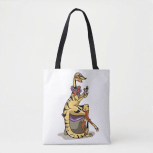 Illustratie van een Iguanodon die haar nagels poli Tote Bag