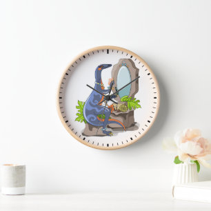 Illustratie van een Iguanodon die make-up aantrekt