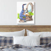 Illustratie van een Iguanodon die make-up aantrekt Canvas Afdruk (Insitu (Slaapkamer))