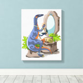 Illustratie van een Iguanodon die make-up aantrekt Canvas Afdruk (Insitu (Houten vloer))