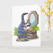 Illustratie van een Iguanodon die make-up aantrekt Kaart (Gele Bloem)