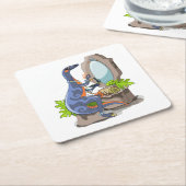 Illustratie van een Iguanodon die make-up aantrekt Kartonnen Onderzetters (Schuin)